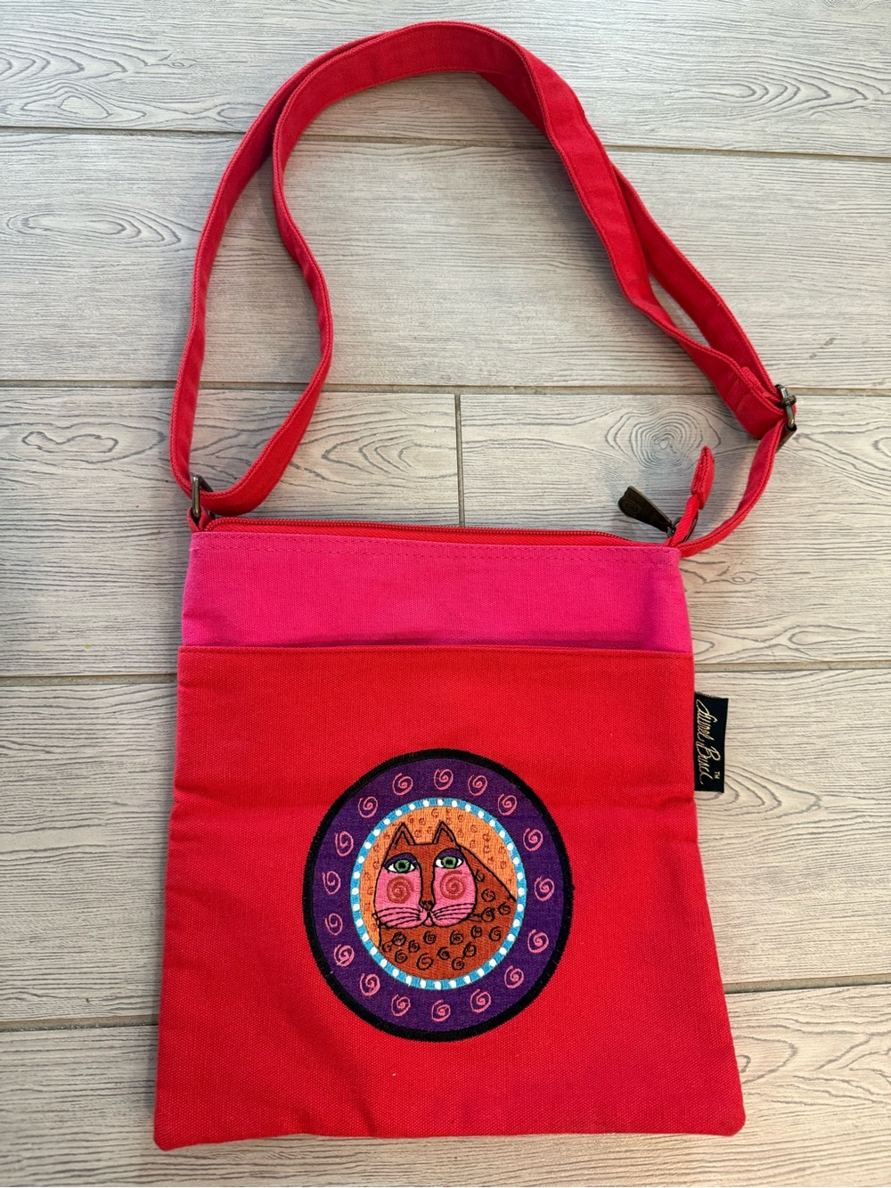 Laurel Burch “ Pink Feline” Red and Pink canvas Crossbody Bag